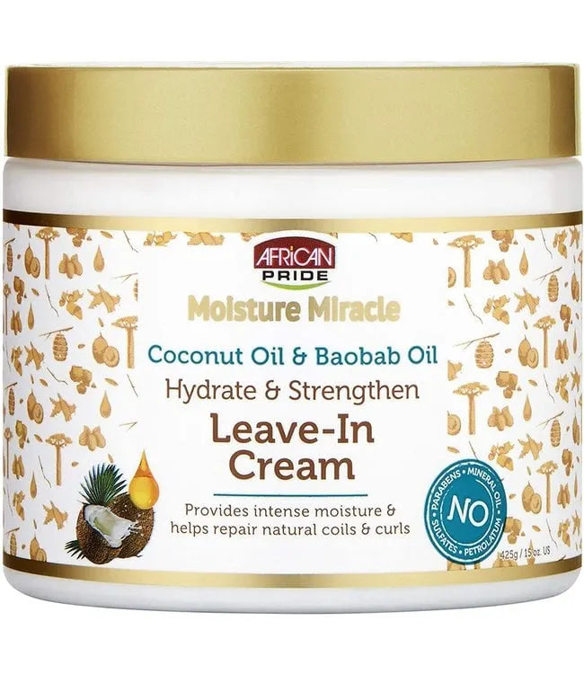 African Pride Moisture Miracle Coconut Oil & Baobab Oil Hydrate & Strengthen Leave-In Cream 15oz