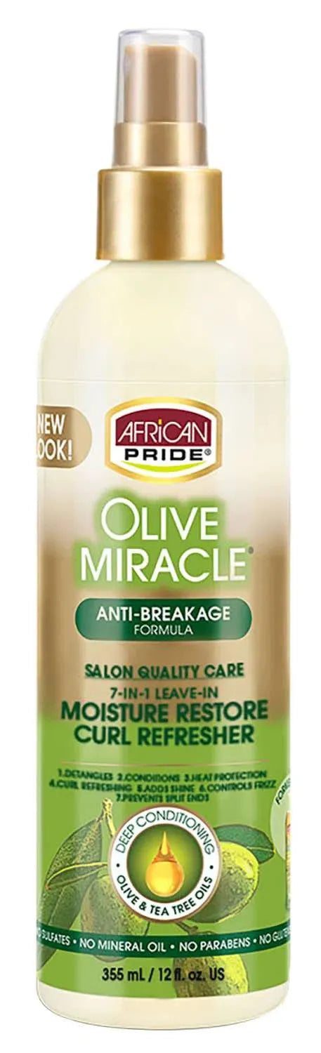 African Pride Olive Miracle Anti-Breakage 7-IN-1 Leave-In Moisture Restore Curl Refresher 12oz