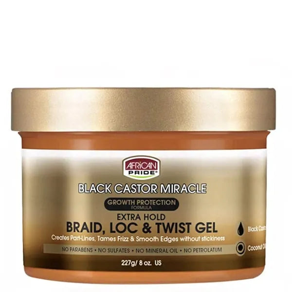African Pride Black Castor Miracle Growth Protection Formula Braid, Lock & Twist Gel 8oz