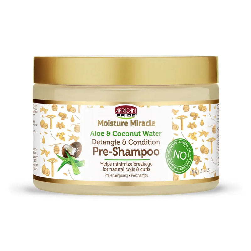 African Pride Moisture Miracle Aloe & Coconut Water Detangle & Condition Pre-Shampoo 12oz